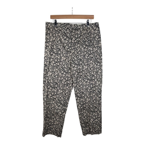 New Eddie Bauer Floral Print Straight Pants size 16 Black/Beige - Picture 1 of 8